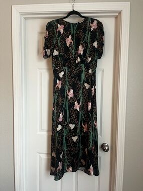 Primark Black Floral Midi Dress with Pink and White Blooms